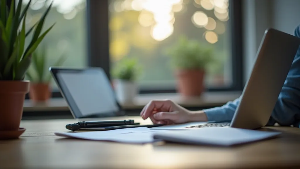 Laptops ar produktivitātes pārvaldības lietotni ekrānā, rādot prioritizētu uzdevumu sarakstu